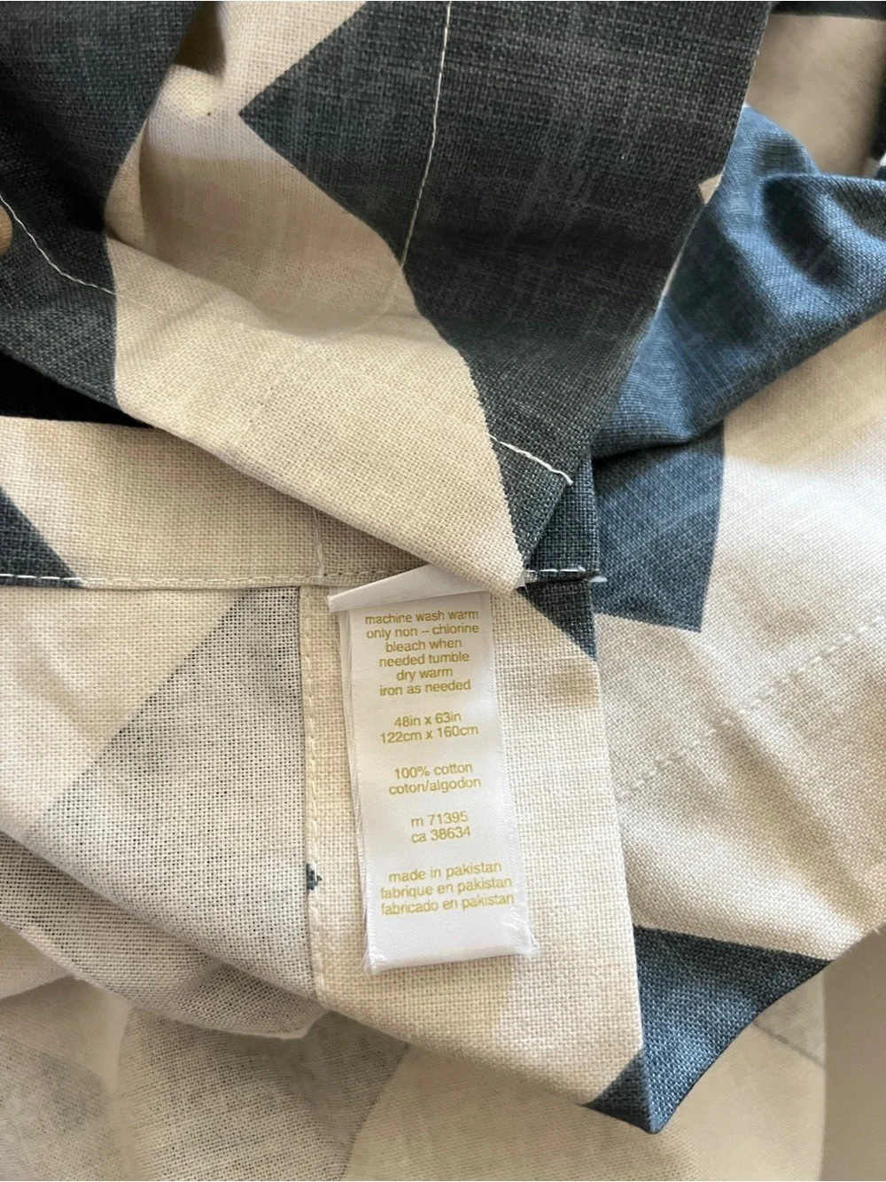 West Elm 2 Panel Curtains Chevron Zigzag Print Blue/Cream Cotton Size 48”X 63”